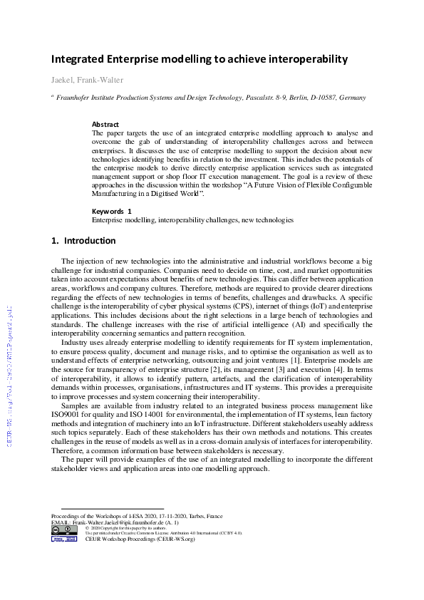 (PDF) Integrated Enterprise Modelling to Achieve Interoperability
