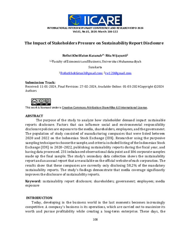 (PDF) The Impact of Stakeholders Pressure on Sustainability Report ...