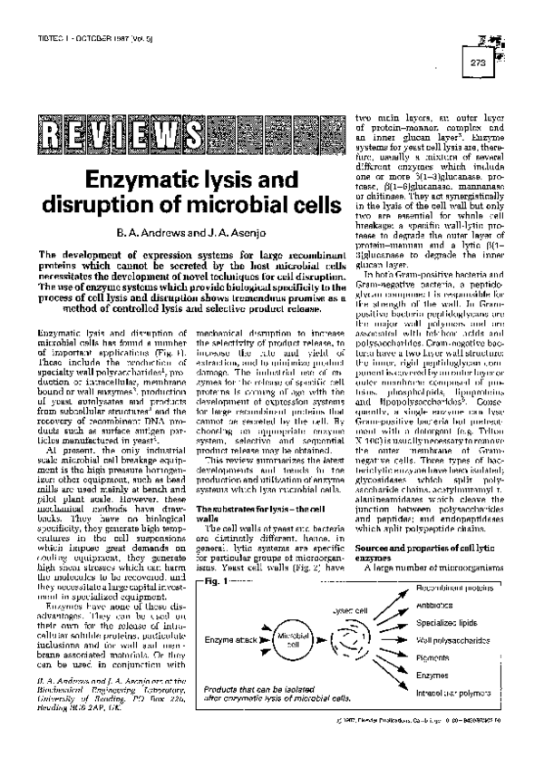 (PDF) Enzymatic lysis and disruption of microbial cells