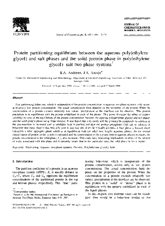 (PDF) Protein partitioning equilibrium between the aqueous poly ...