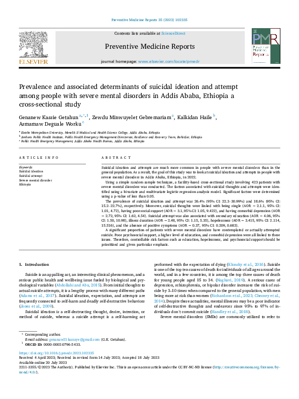 (PDF) Prevalence and associated determinants of suicidal ideation and ...