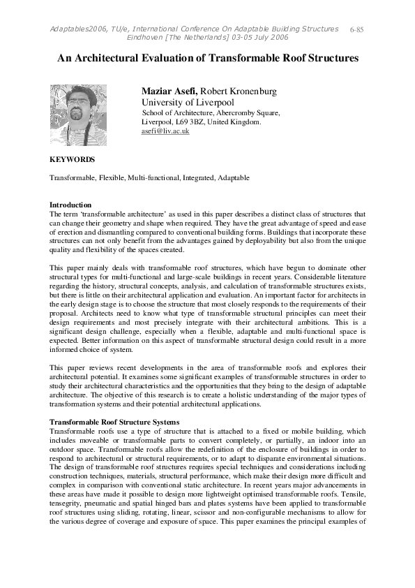 (PDF) An Architectural Evaluation of Transformable Roof Structures