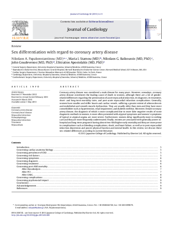 (PDF) Sex differentiation with regard to coronary artery disease
