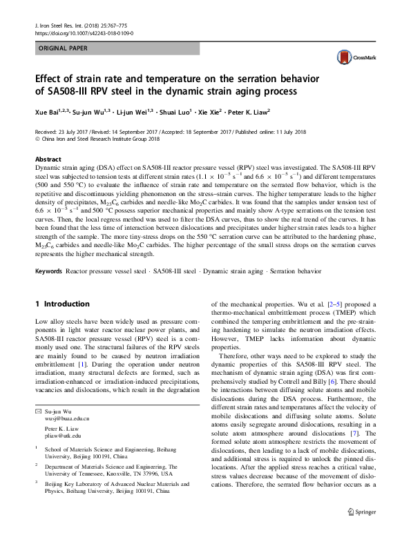 (PDF) Effect of strain rate and temperature on the serration behavior ...