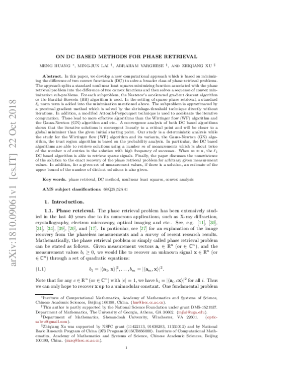 (PDF) On DC based Methods for Phase Retrieval