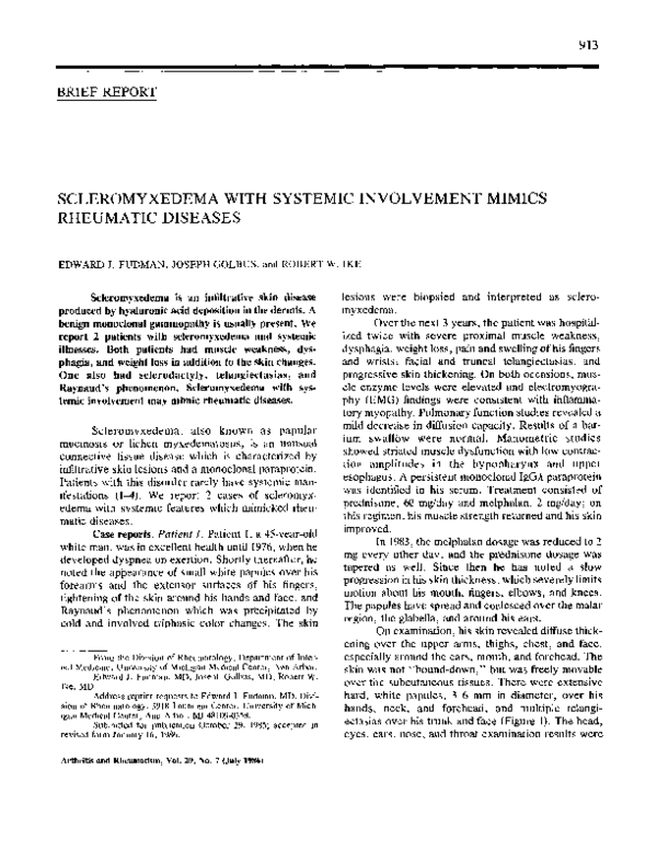 (PDF) Scleromyxedema with systemic involvement mimics rheumatic diseases