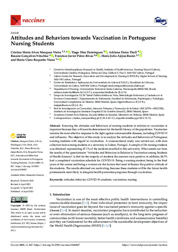 (PDF) Attitudes and Behaviors towards Vaccination in Portuguese Nursing ...