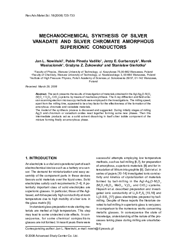 (PDF) Mechanochemical Synthesis of Silver Vanadate and Silver Chromate ...