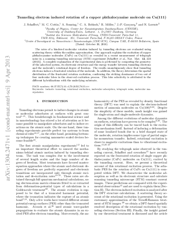 (PDF) Tunneling electron induced rotation of a copper phthalocyanine ...