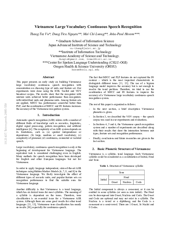 (PDF) Vietnamese large vocabulary continuous speech recognition
