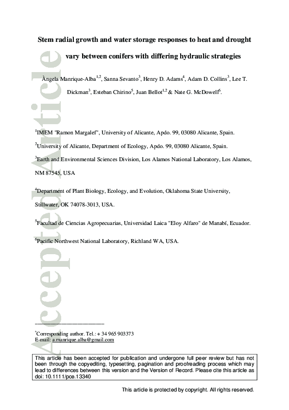 (PDF) Stem radial growth and water storage responses to heat and ...