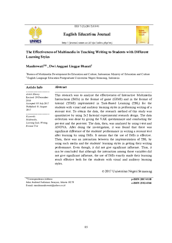 (PDF) The Effectiveness Of Multimedia In Teaching Writing To Students ...