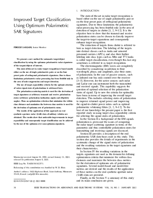 (PDF) Improved target classification using optimum polarimetric SAR ...