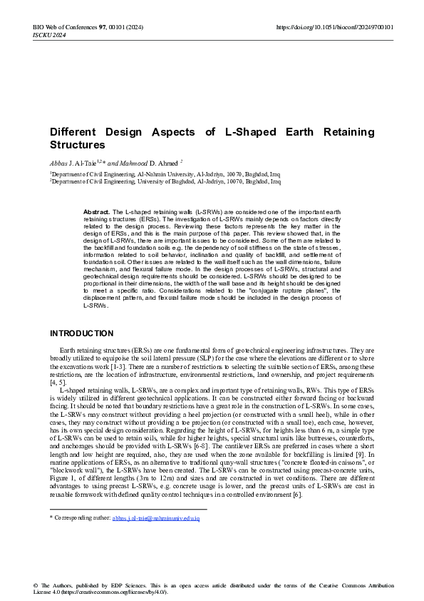 (PDF) Different Design Aspects of L-Shaped Earth Retaining Structures