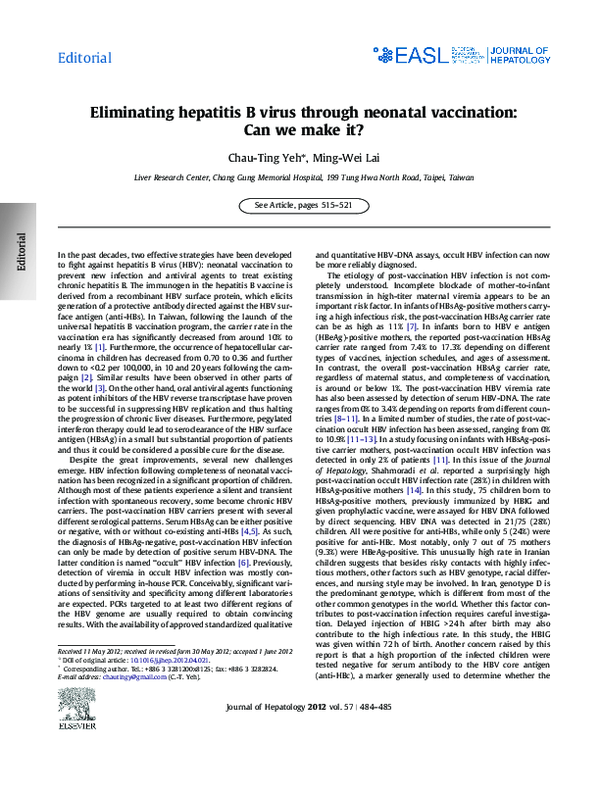 (PDF) Eliminating hepatitis B virus through neonatal vaccination: Can ...