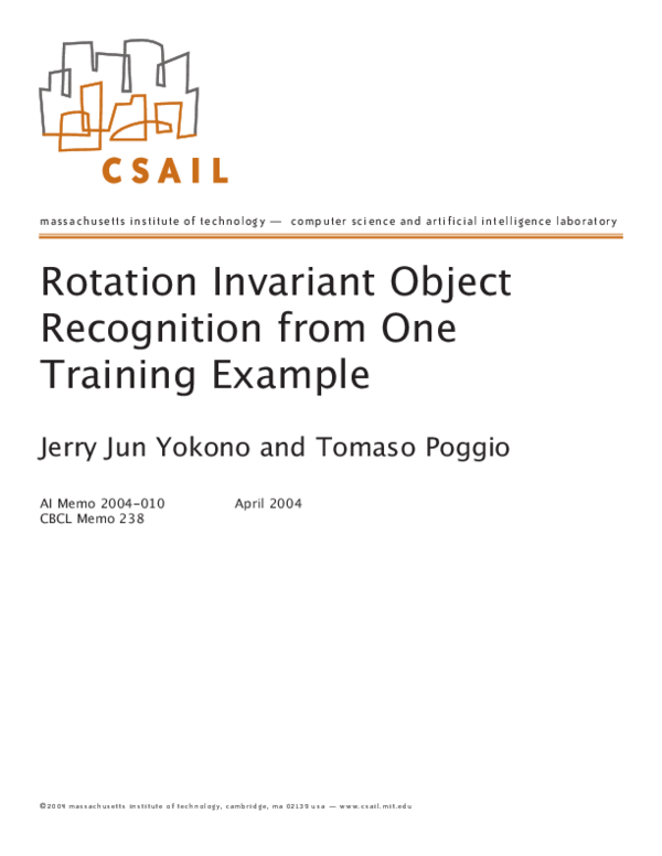 (PDF) Rotation invariant object recognition from one training example