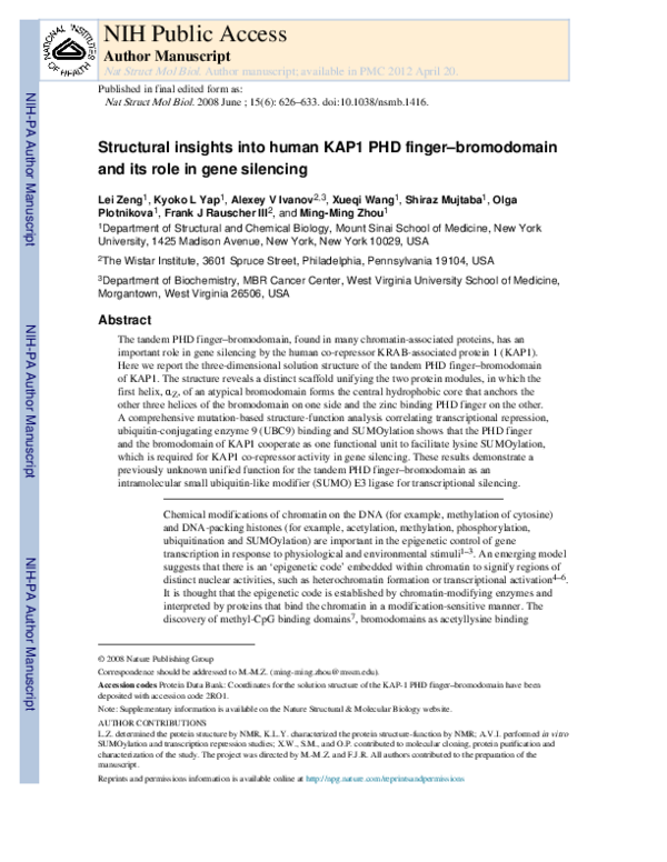 (PDF) Structural insights into human KAP1 PHD finger–bromodomain and ...