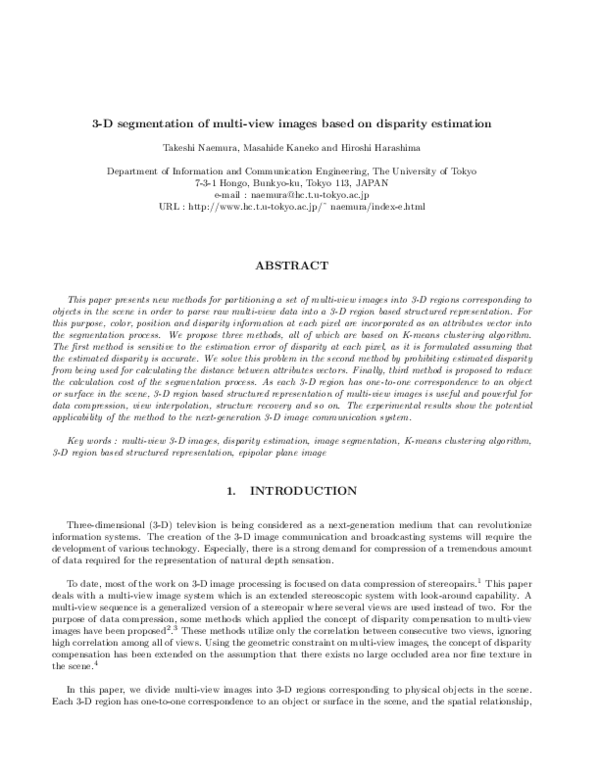 (PDF) 3D segmentation of multiview images based on disparity estimation
