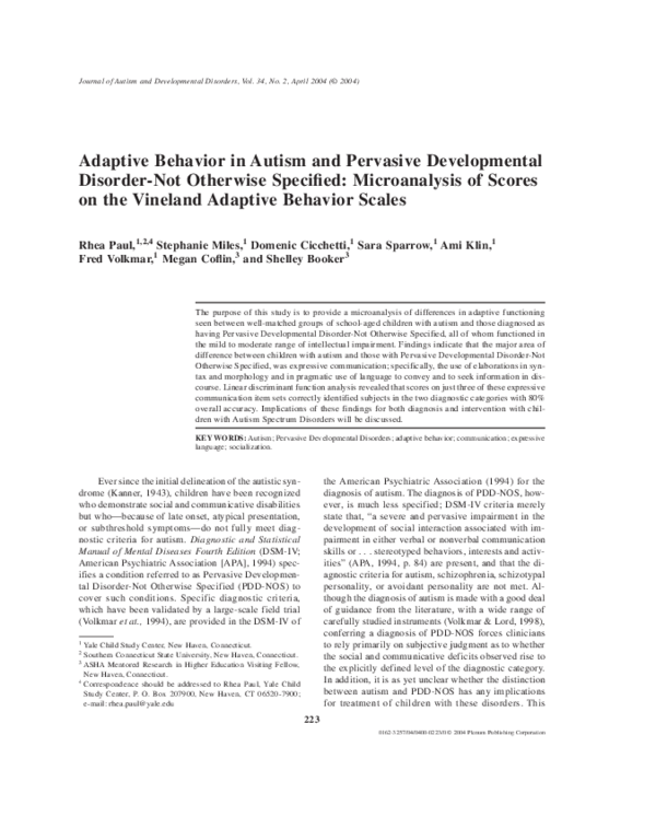 (PDF) Adaptive Behavior in Autism and Pervasive Developmental Disorder ...