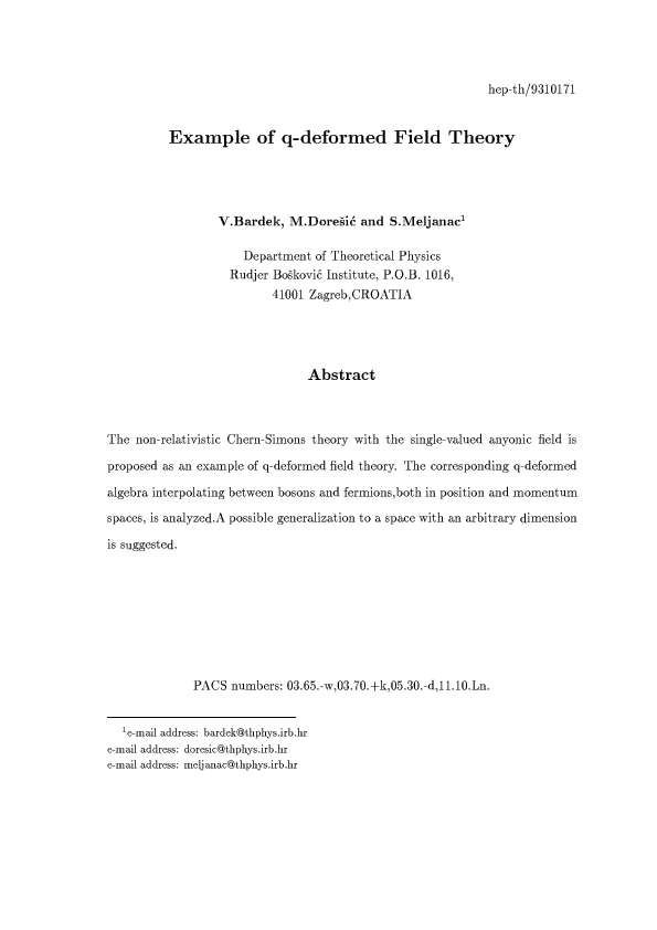 (PDF) AN EXAMPLE OF q-DEFORMED FIELD THEORY