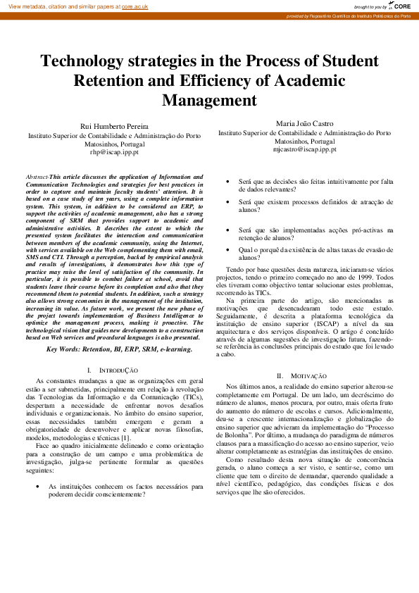 (PDF) Technology strategies in the process of student retention and ...