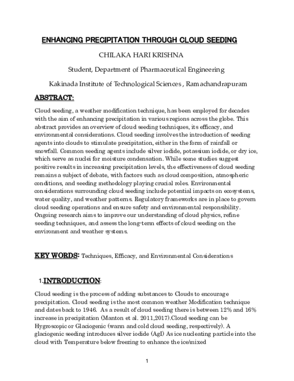 Pdf Enhancing Precipitation Through Cloud Seeding