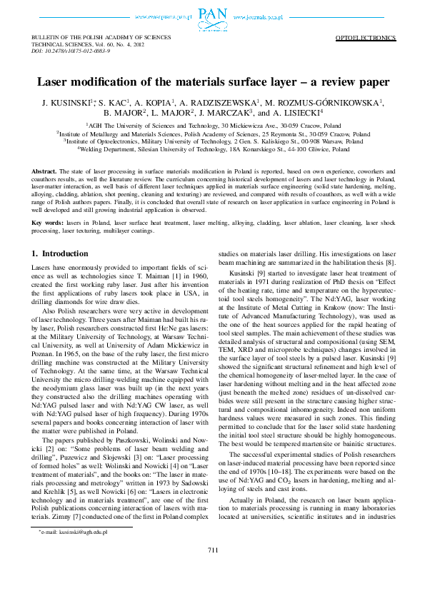 (PDF) Laser modification of the materials surface layer – a review paper