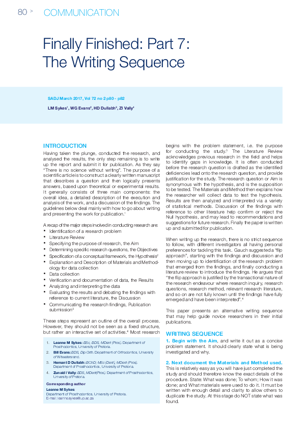 (PDF) Finally Finished: Part 7: The Writing Sequence