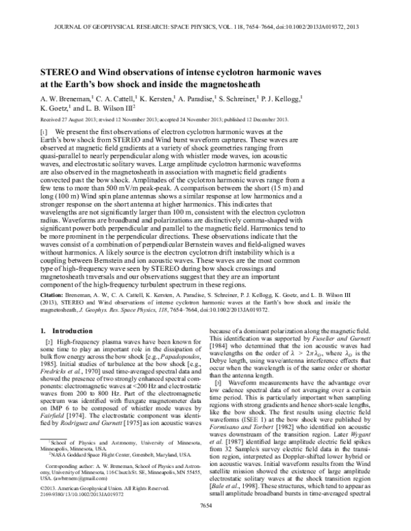 (PDF) STEREO and Wind observations of intense cyclotron harmonic waves ...
