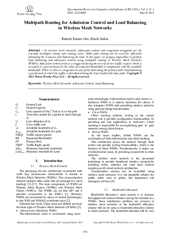 (PDF) Multipath Routing for Admission Control and Load Balancing in ...