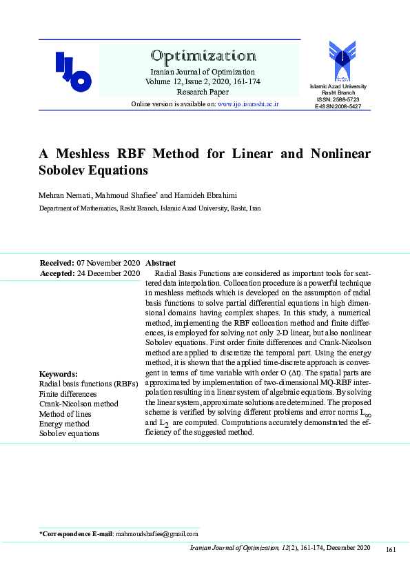 (PDF) Meshless RBF Method for Linear and Nonlinear Sobolev Equations