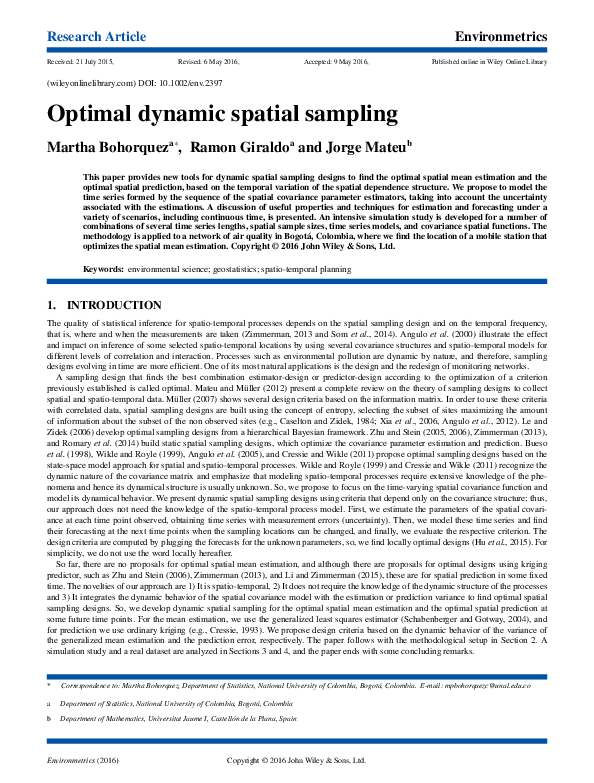 (PDF) Optimal dynamic spatial sampling