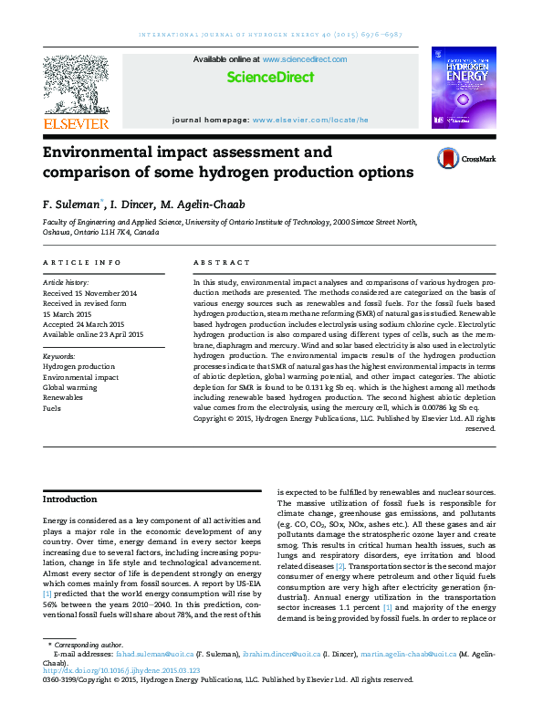 (PDF) Environmental impact assessment and comparison of some hydrogen ...