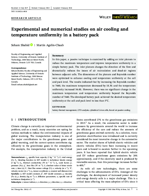 (PDF) Experimental and numerical studies on air cooling and temperature ...
