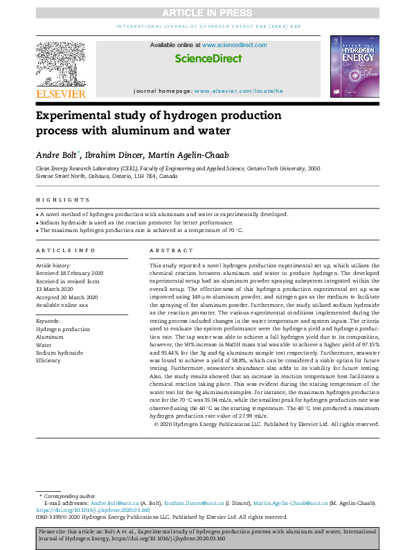 (PDF) Experimental study of hydrogen production process with aluminum ...