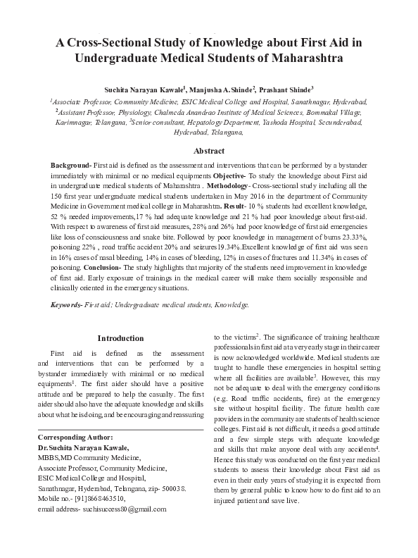 (PDF) A Cross-Sectional Study of Knowledge about First Aid in ...