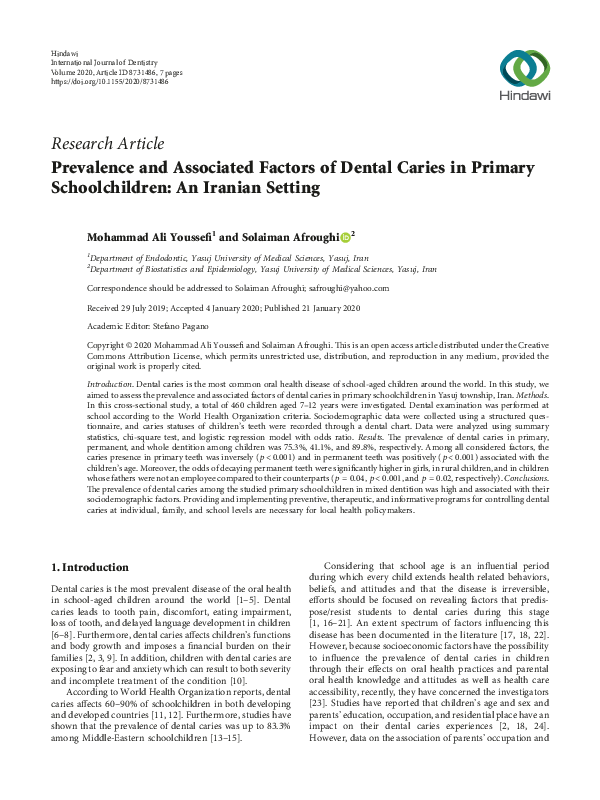 (PDF) Prevalence and Associated Factors of Dental Caries in Primary ...