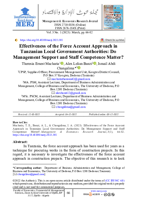 (PDF) Effectiveness of the Force Account Approach in Tanzanian Local ...