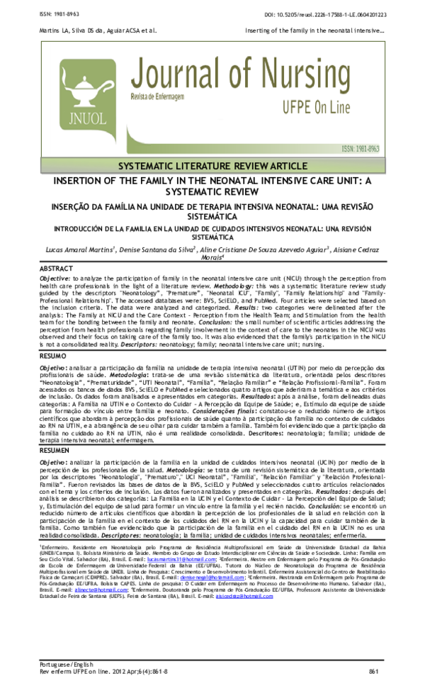 (PDF) Insertion of the family in the neonatal intensive care unit: a ...