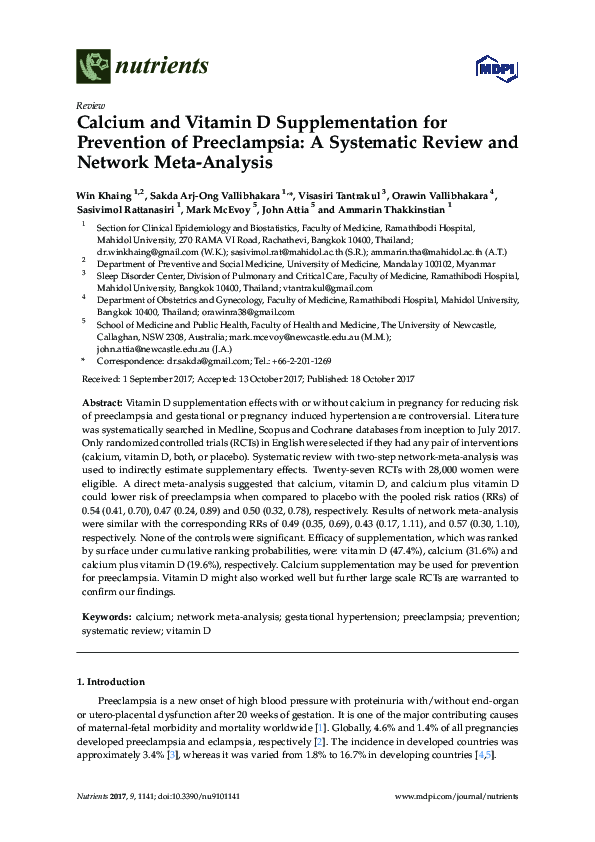 (PDF) Calcium and Vitamin D Supplementation for Prevention of ...