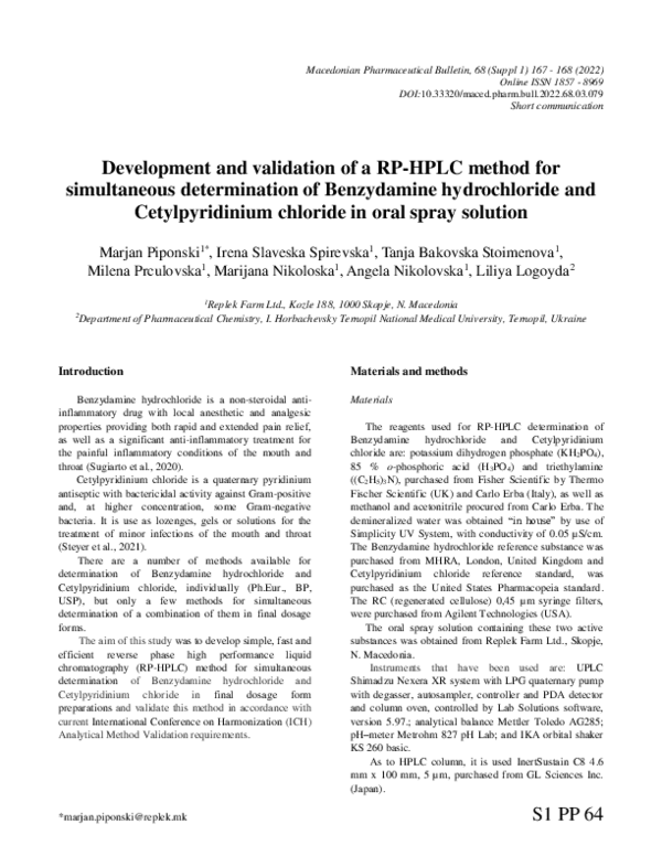 (PDF) Development and validation of a RP-HPLC method for simultaneous ...