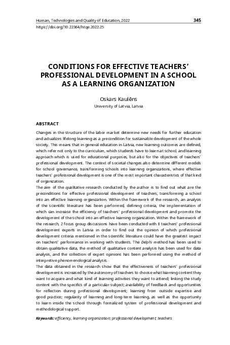 (PDF) Conditions for Effective Teachers’ Professional Development in a ...