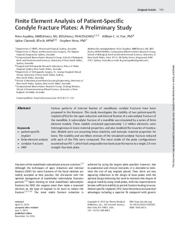 (PDF) Finite Element Analysis of Patient-Specific Condyle Fracture ...