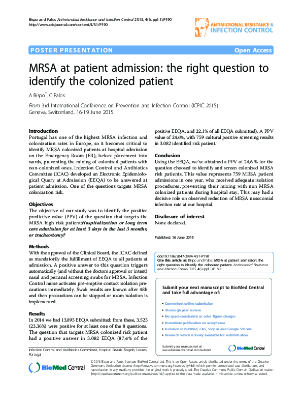 (PDF) MRSA at patient admission: the right question to identify the ...