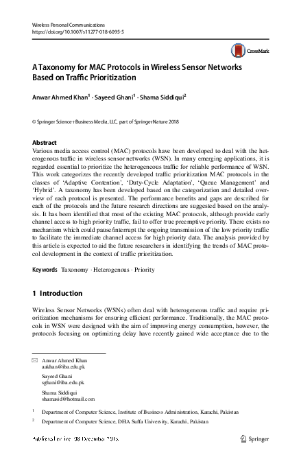 (PDF) A Taxonomy for MAC Protocols in Wireless Sensor Networks Based on ...