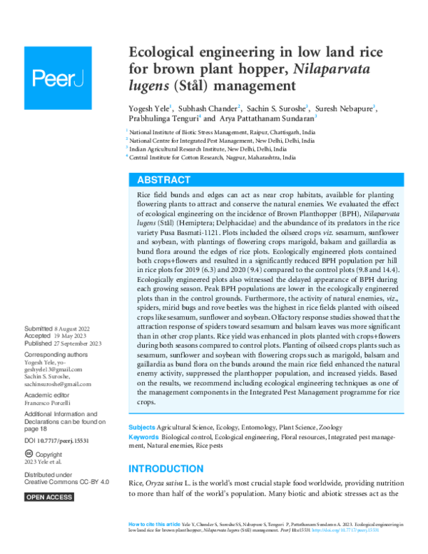 (PDF) Ecological engineering in low land rice for brown plant hopper ...