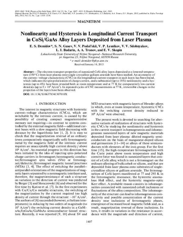 (PDF) Nonlinearity and hysteresis in longitudinal current transport in ...