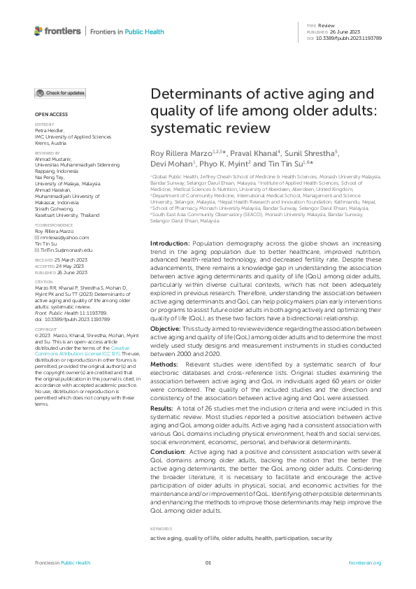 (PDF) Determinants of active aging and quality of life among older ...