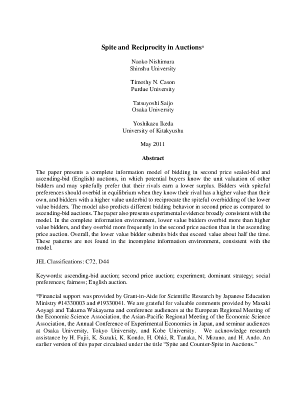 (PDF) Spite and counter-spite in auctions