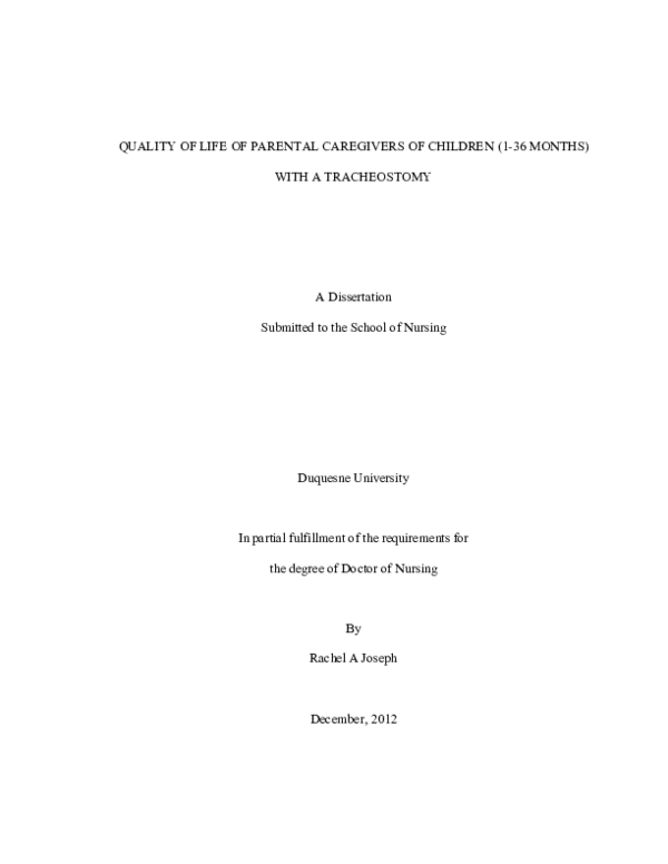 (PDF) Quality of Life of Parental Caregivers of Children with a ...